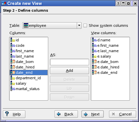 Step 2 - Define columns