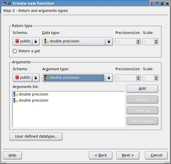 Function name, return and argument types